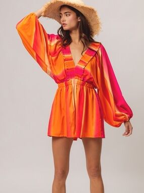 BiBi Vibrant Orange & Pink Satin Romper